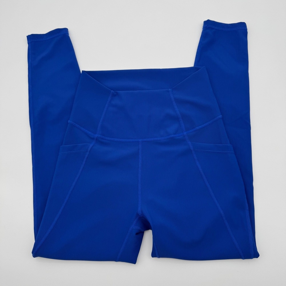 Wilo The Label Ribbed High Waisted Pocket Leggings Royal Blue Medium